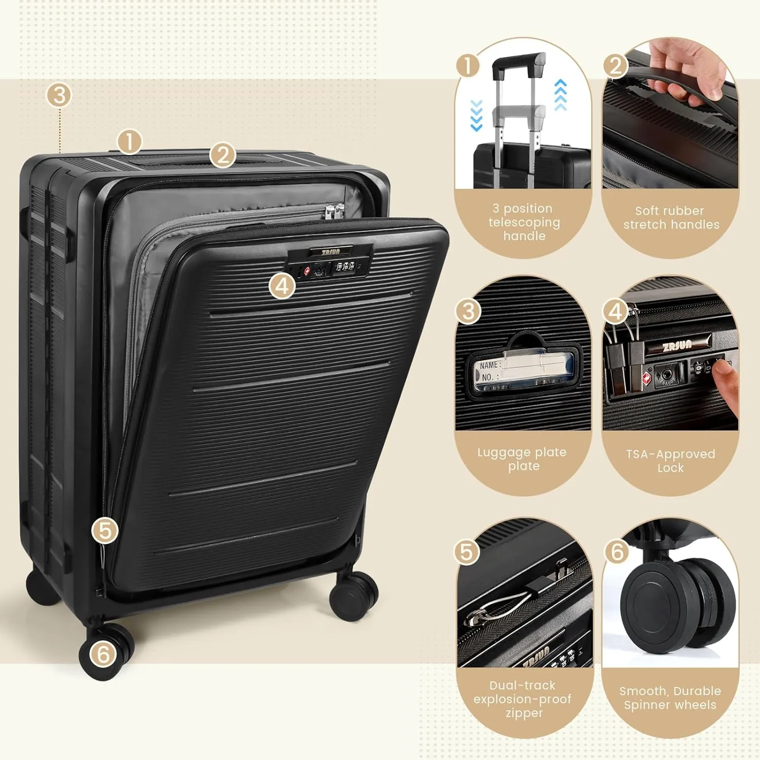 20-Inch Lightweight Collapsible Expandable Carry-On Suitcase  Water and Impact Resistant, Silent Double Spinner Wheels, Airline Approved (Black)