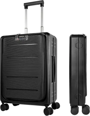 20-Inch Lightweight Collapsible Expandable Carry-On Suitcase  Water and Impact Resistant, Silent Double Spinner Wheels, Airline Approved (Black)