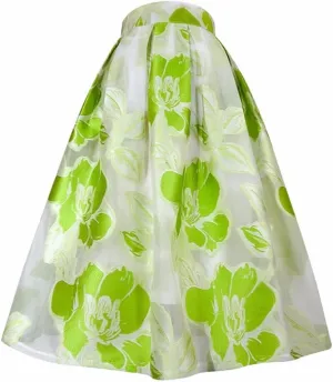 2023 Summer Vintage Aesthetic High Waist Long Pleated Midi Skirt Floral Embroidery