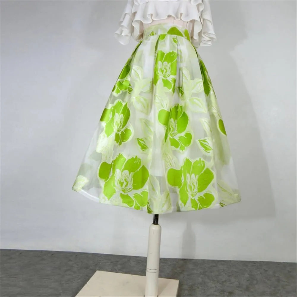 2023 Summer Vintage Aesthetic High Waist Long Pleated Midi Skirt Floral Embroidery