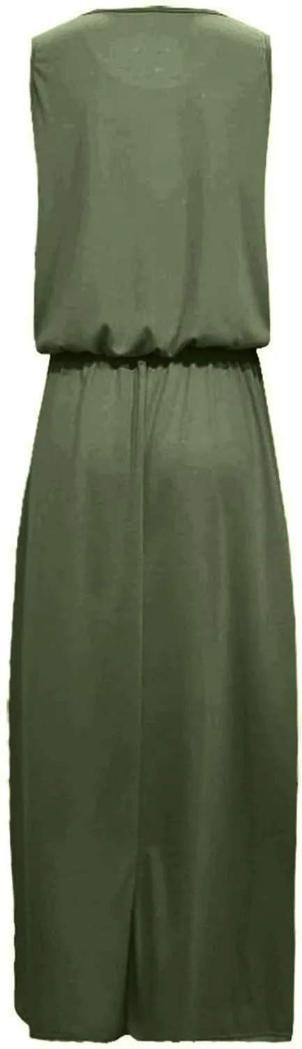 2024 Women Summer Dresses Sleeveless Casual Loose Midi Tank Dress Hide Belly Blouson Knee Length Sundress with Pockets