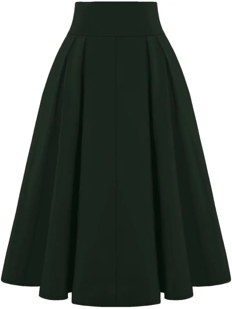 2025 Women's Vintage High Waist Pleated Midi A - Line Summer Casual Skirt