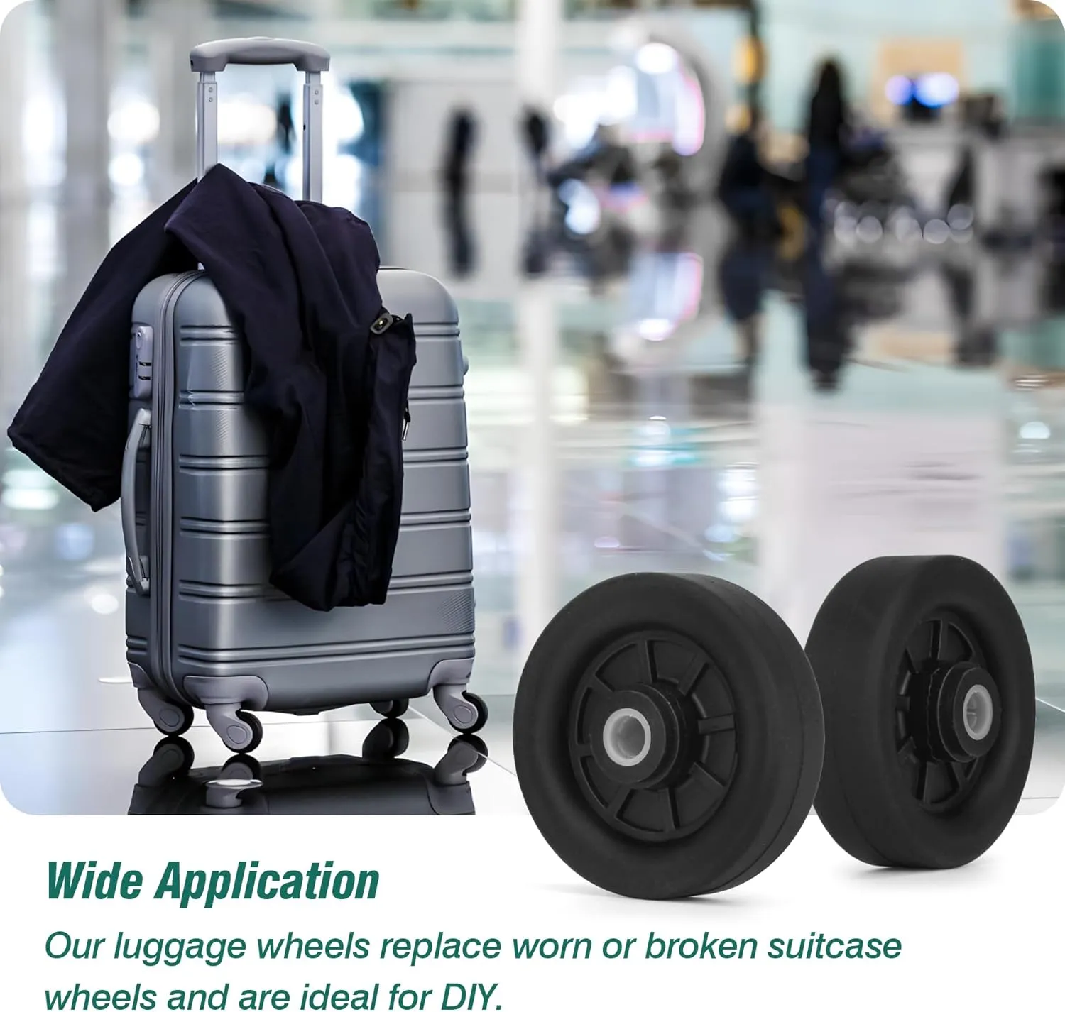 4pcs Luggage Wheels Replacement OD 50mm, Rubber Repair Suitcase Swivel Casters, Wear Resistant Mute Parts Black, EAC5