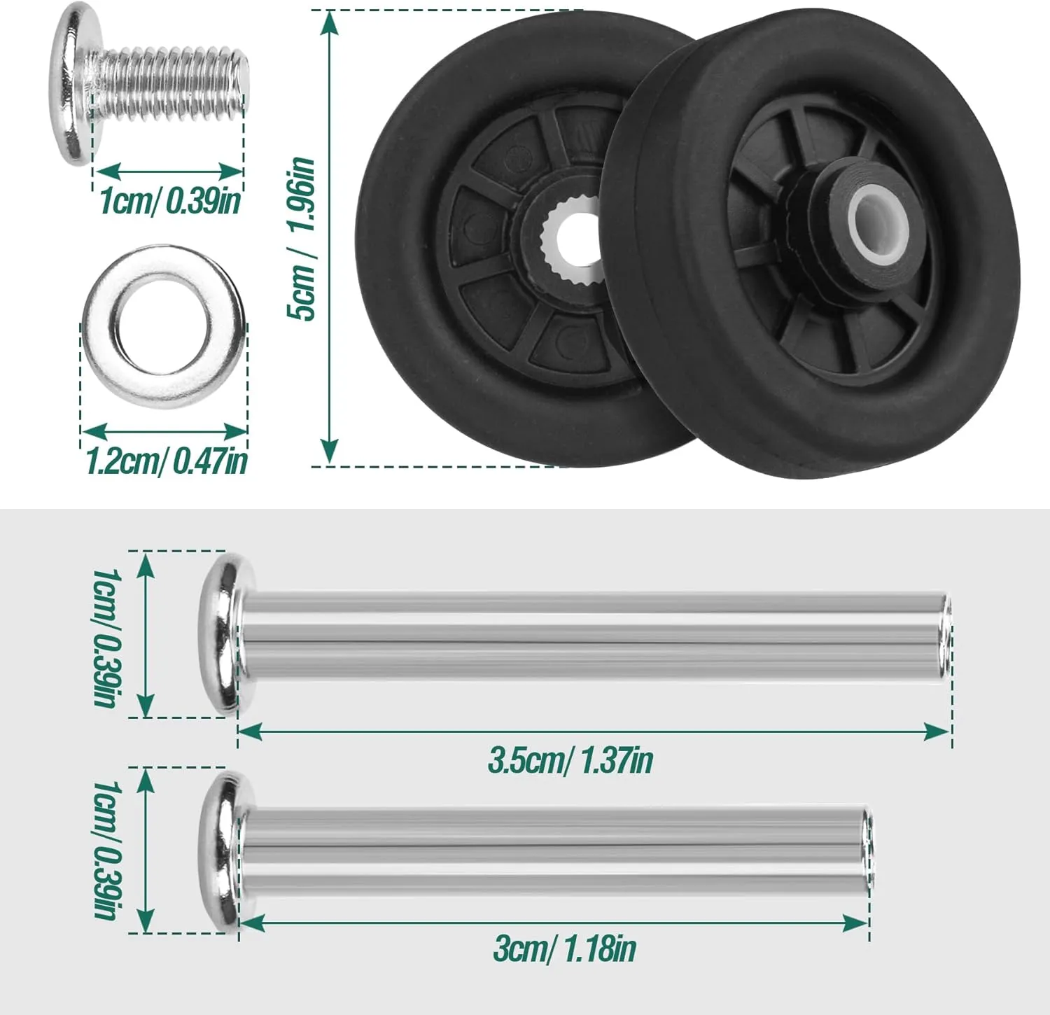 4pcs Luggage Wheels Replacement OD 50mm, Rubber Repair Suitcase Swivel Casters, Wear Resistant Mute Parts Black, EAC5