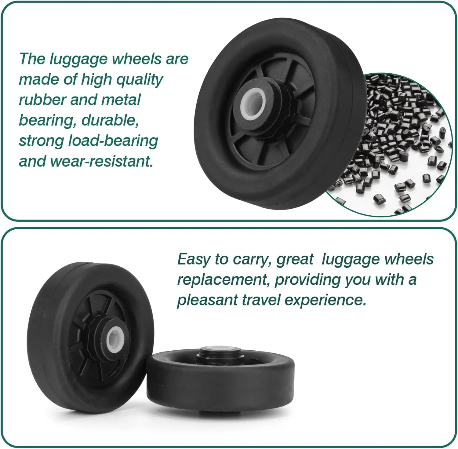 4pcs Luggage Wheels Replacement OD 50mm, Rubber Repair Suitcase Swivel Casters, Wear Resistant Mute Parts Black, EAC5