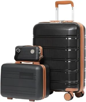 5 Piece Luggage Sets Lightweight Rolling Hardside Carry On And Checked Suitcase With TSA Lock Travel Bag Carry On Bag Luggage Sets(Black 3 piece set)