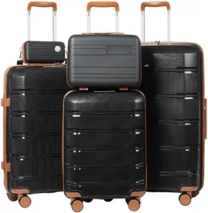5 Piece Luggage Sets Lightweight Rolling Hardside Carry On And Checked Suitcase With TSA Lock Travel Bag Carry On Bag Luggage Sets(Black 5 piece set)