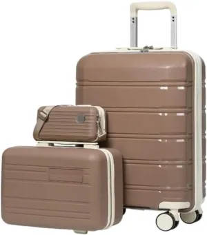 5 Piece Luggage Sets Lightweight Rolling Hardside Carry On And Checked Suitcase With TSA Lock Travel Bag Carry On Bag Luggage Sets(Brown 3 piece set)