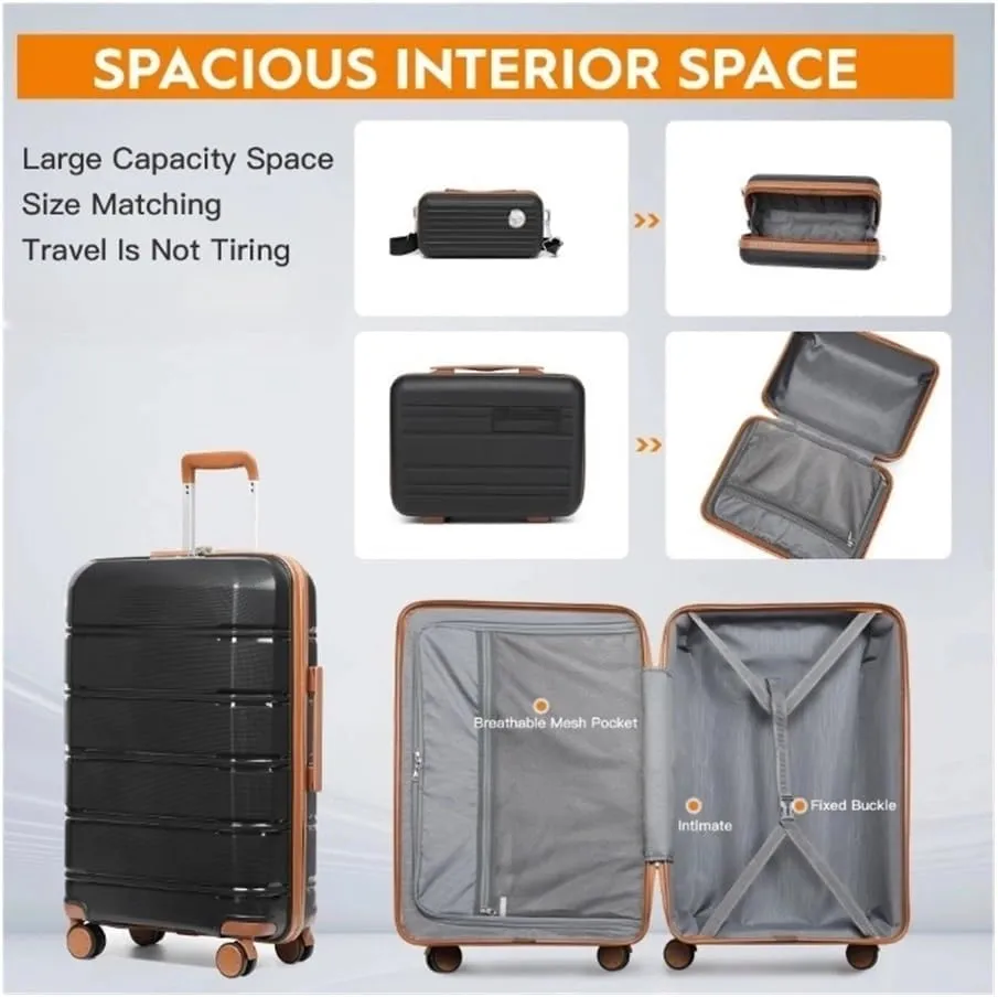 5 Piece Luggage Sets Lightweight Rolling Hardside Carry On And Checked Suitcase With TSA Lock Travel Bag Carry On Bag Luggage Sets(Brown 5 piece set)