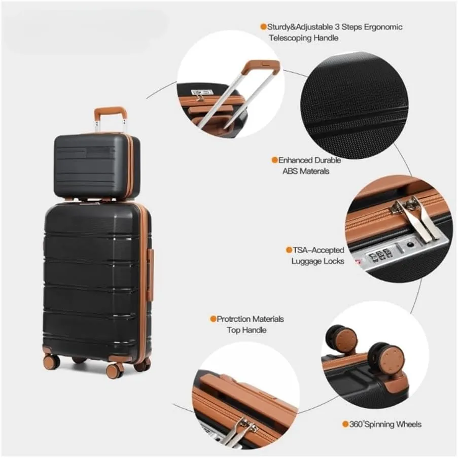 5 Piece Luggage Sets Lightweight Rolling Hardside Carry On And Checked Suitcase With TSA Lock Travel Bag Carry On Bag Luggage Sets(Brown 5 piece set)