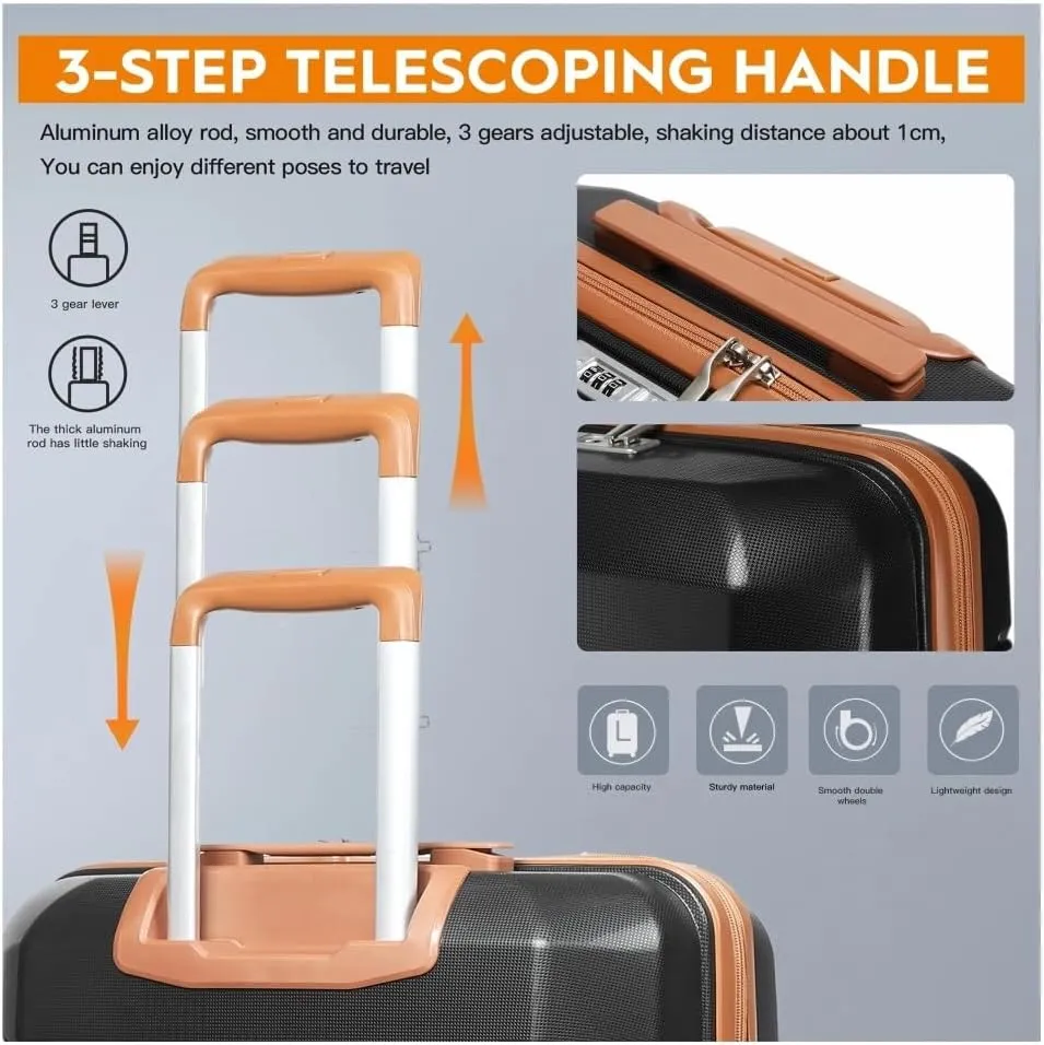 5 Piece Luggage Sets Lightweight Rolling Hardside Carry On And Checked Suitcase With TSA Lock Travel Bag Carry On Bag Luggage Sets(Brown 5 piece set)