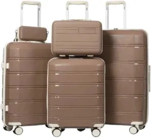 5 Piece Luggage Sets Lightweight Rolling Hardside Carry On And Checked Suitcase With TSA Lock Travel Bag Carry On Bag Luggage Sets(Brown 5 piece set)