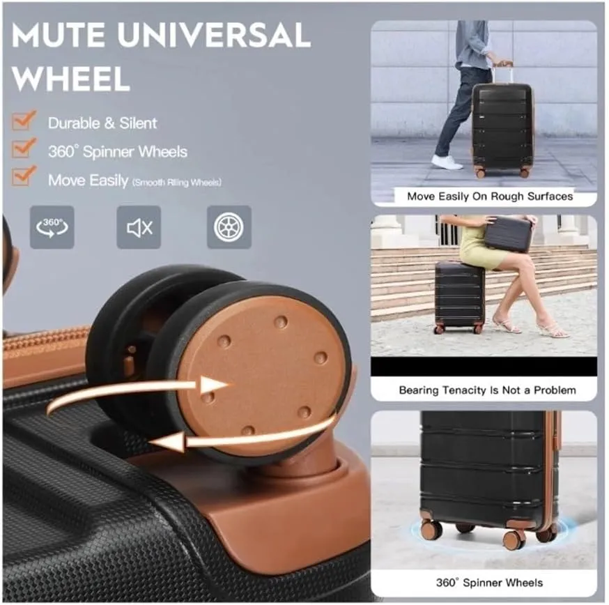 5 Piece Luggage Sets Lightweight Rolling Hardside Carry On And Checked Suitcase With TSA Lock Travel Bag Carry On Bag Luggage Sets(Brown 5 piece set)