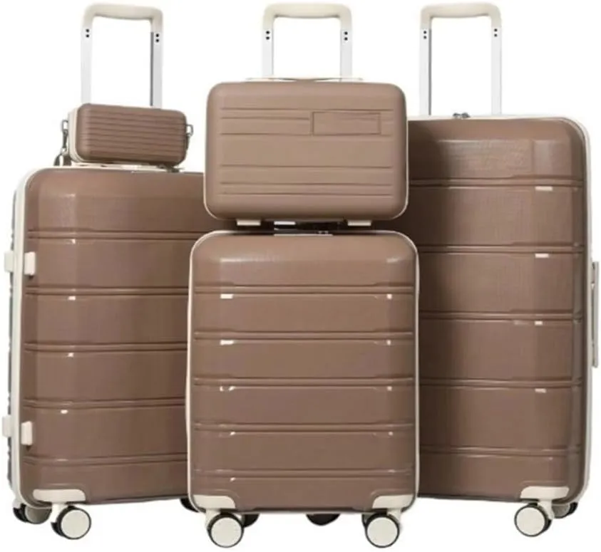 5 Piece Luggage Sets Lightweight Rolling Hardside Carry On And Checked Suitcase With TSA Lock Travel Bag Carry On Bag Luggage Sets(Brown 5 piece set)