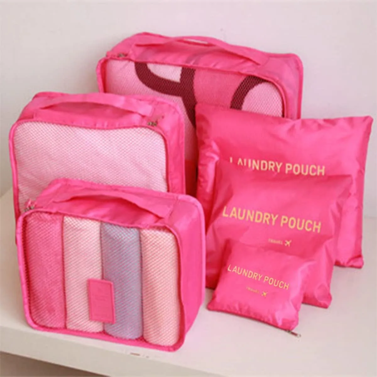 6 PCS Packing Cubes Travel Carry On Luggage Organizers Storage Bags Travel Packing Pouches, Rose