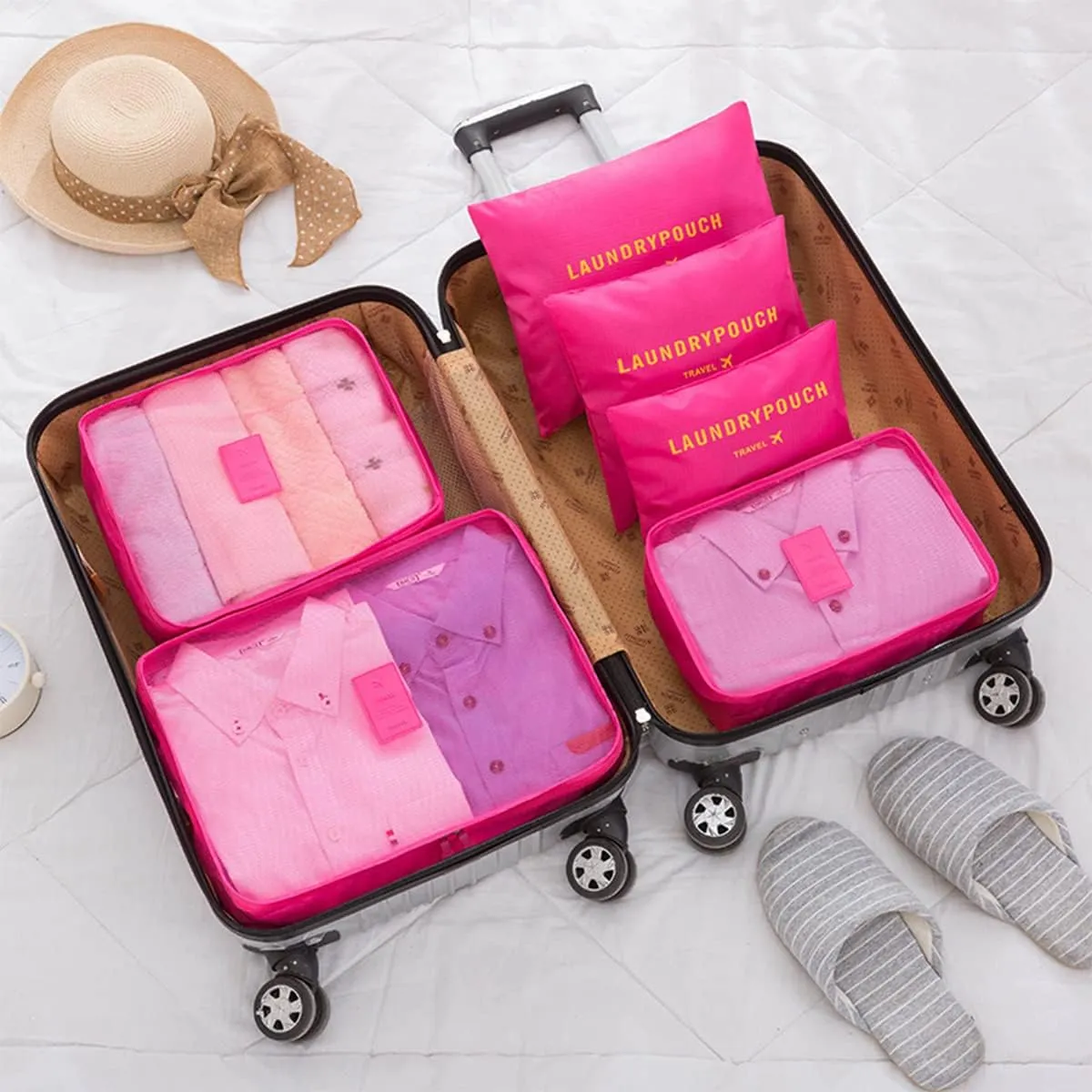 6 PCS Packing Cubes Travel Carry On Luggage Organizers Storage Bags Travel Packing Pouches, Rose