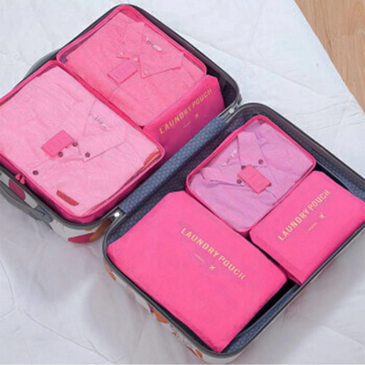 6 PCS Packing Cubes Travel Carry On Luggage Organizers Storage Bags Travel Packing Pouches, Rose