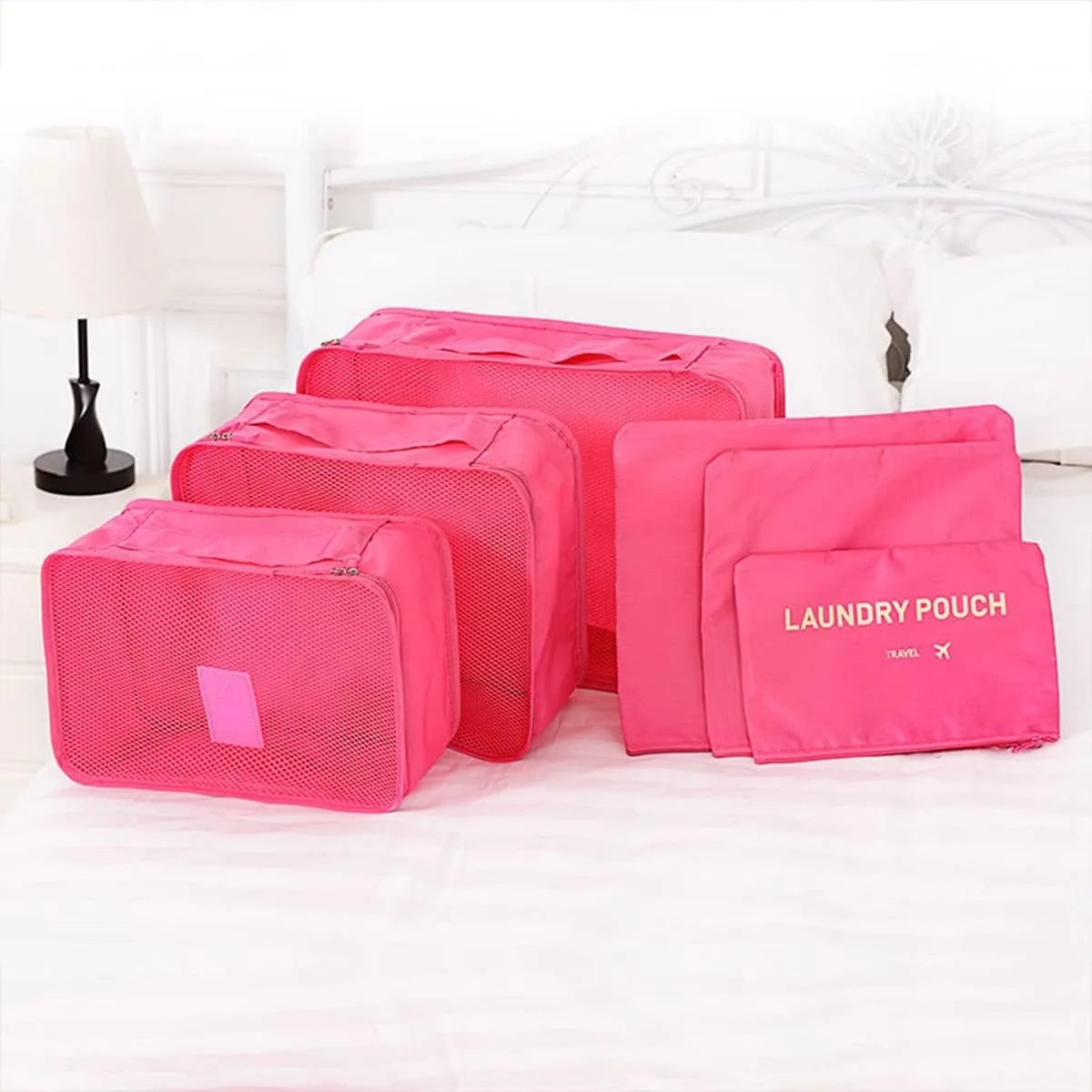 6 PCS Packing Cubes Travel Carry On Luggage Organizers Storage Bags Travel Packing Pouches, Rose
