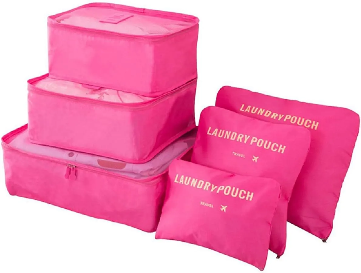 6 PCS Packing Cubes Travel Carry On Luggage Organizers Storage Bags Travel Packing Pouches, Rose