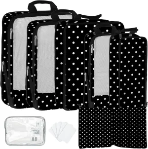 7 Pcs Compression Packing Cubes for Travel, Waterproof Suitcase Luggage Backpack Organizer with Toiletry Bag Travel Essentials for Women/Men-Polka Dots