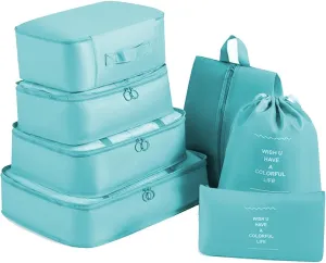 7 Set Packing Cubes Travel Bags Organizer for Luggage Packing Organizers Travel Accessories Set for Suitcases with Laundry Bag(Aqua Blue)