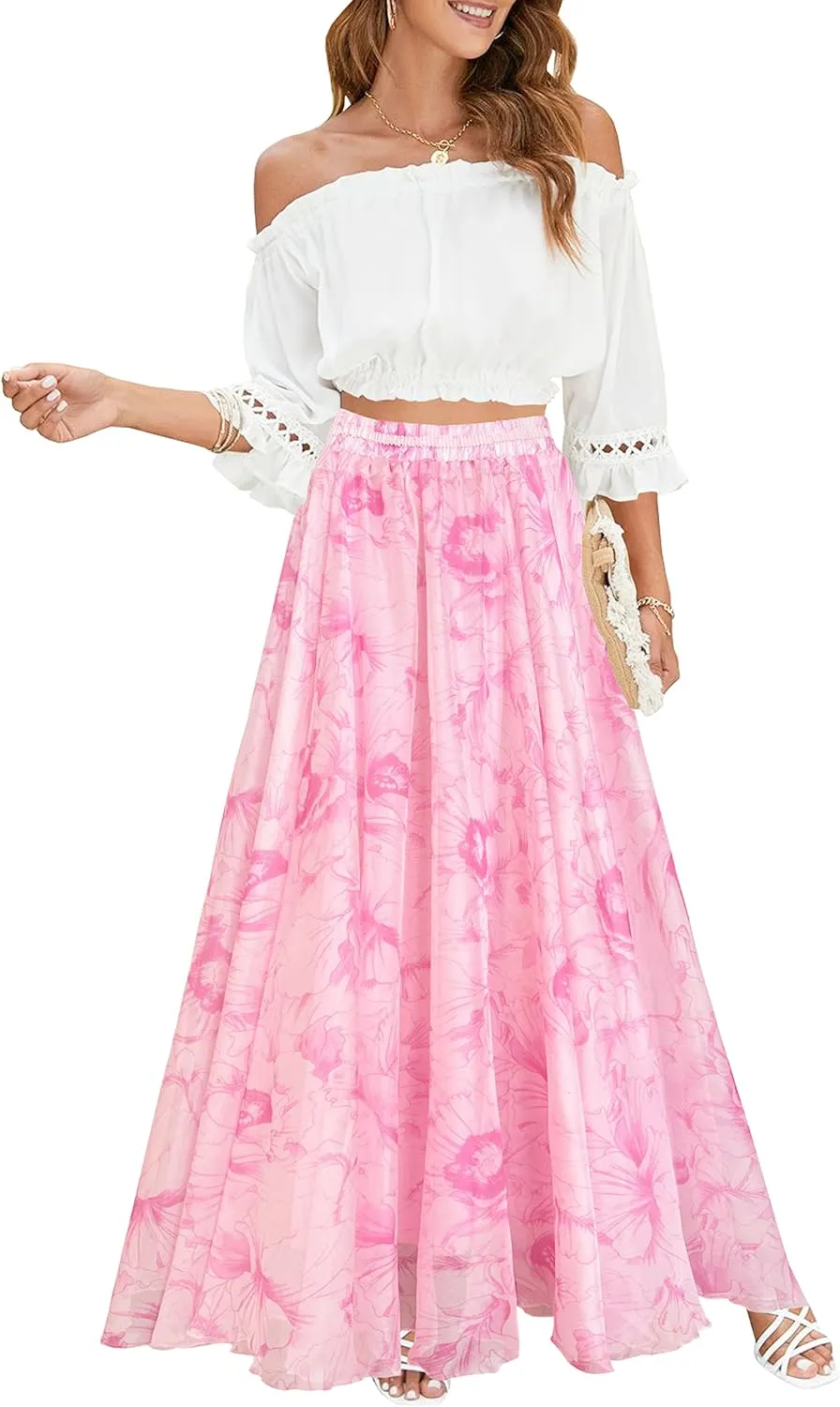 Afibi Women Full/Ankle Length Blending Maxi Chiffon Long Skirt Beach Skirt