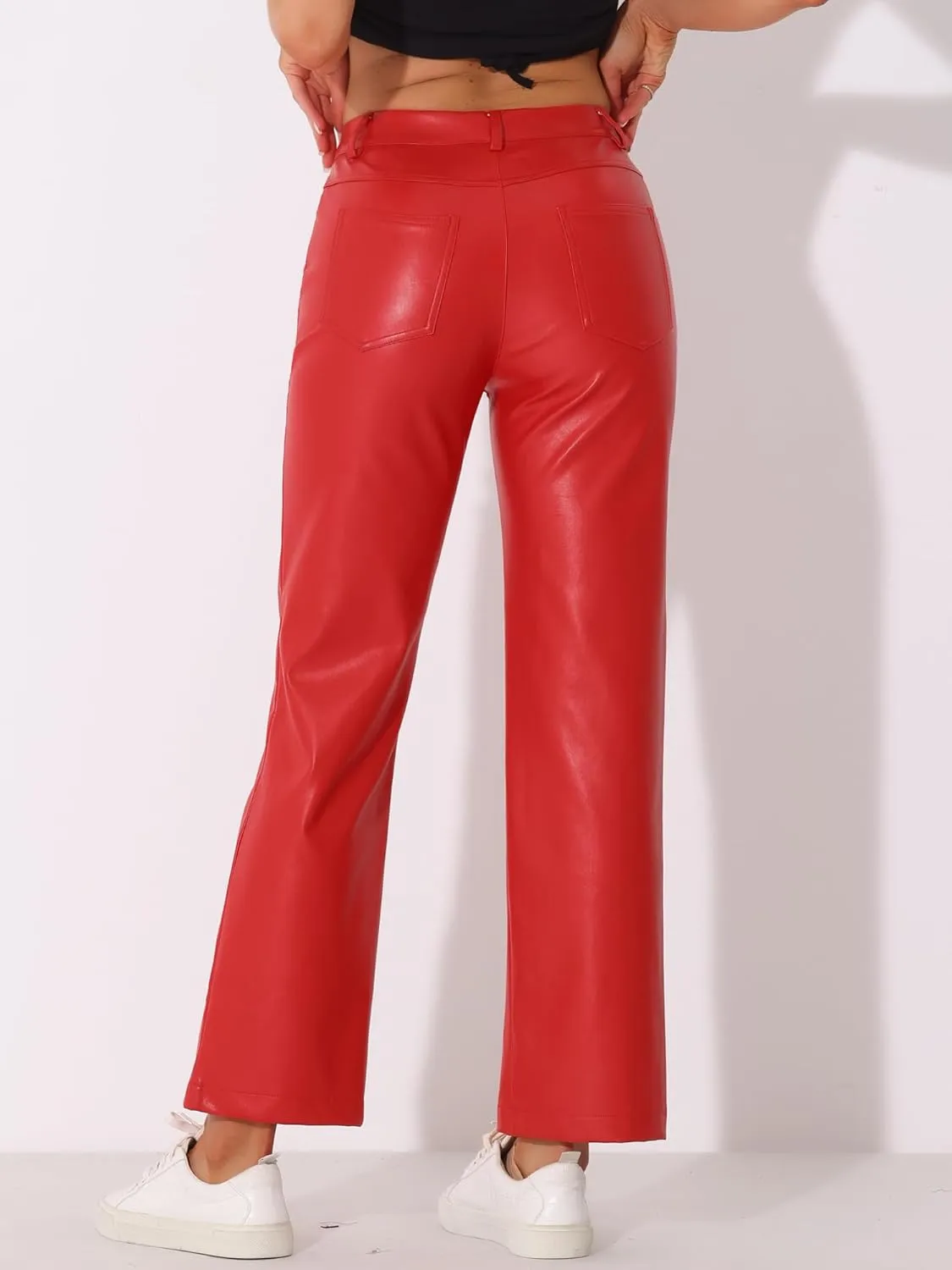 Allegra K Faux Leather Pants for Women's High Waist Straight Leg Punk PU Trousers
