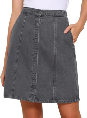 Allegra K Women's Denim Skirts 2024 Summer Casual A-Line Short Button Down Jean Skirt