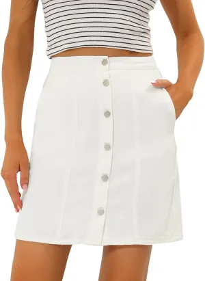 Allegra K Women's Denim Skirts 2024 Summer Casual A-Line Short Button Down Jean Skirt