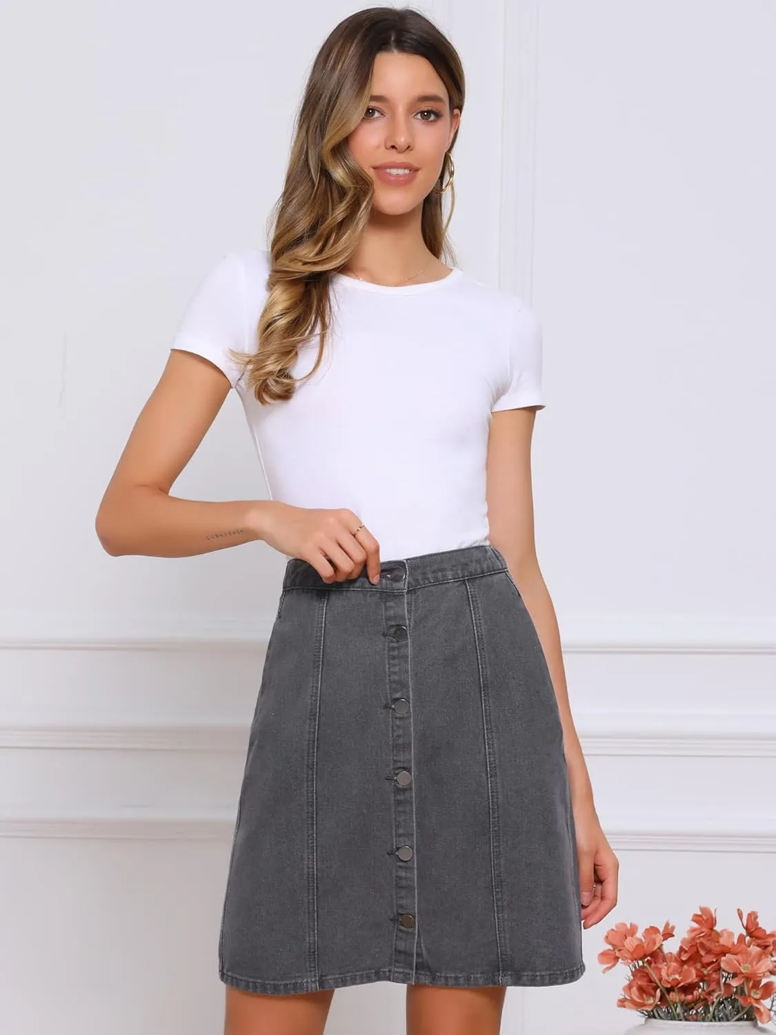 Allegra K Women's Denim Skirts 2024 Summer Casual A-Line Short Button Down Jean Skirt