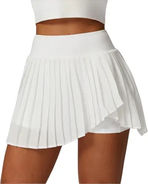 Anna-Kaci Women's High Waist Pleated Skort with Built-in Shorts and Asymmetrical Wrap Design