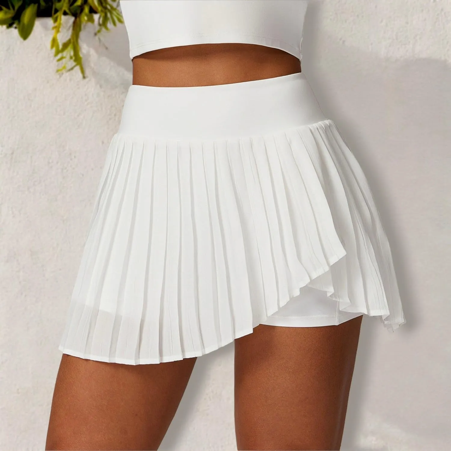 Anna-Kaci Women's High Waist Pleated Skort with Built-in Shorts and Asymmetrical Wrap Design