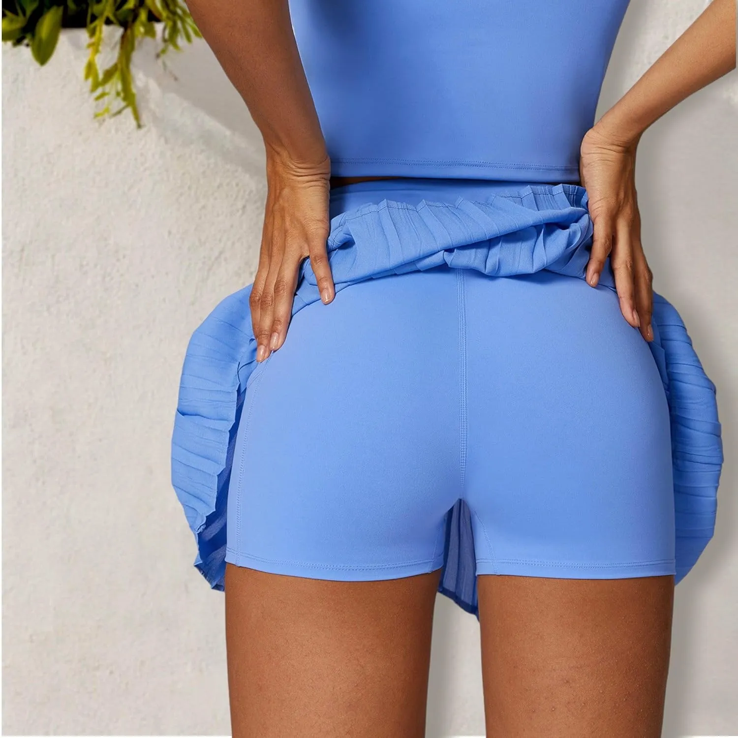 Anna-Kaci Women's High Waist Pleated Skort with Built-in Shorts and Asymmetrical Wrap Design