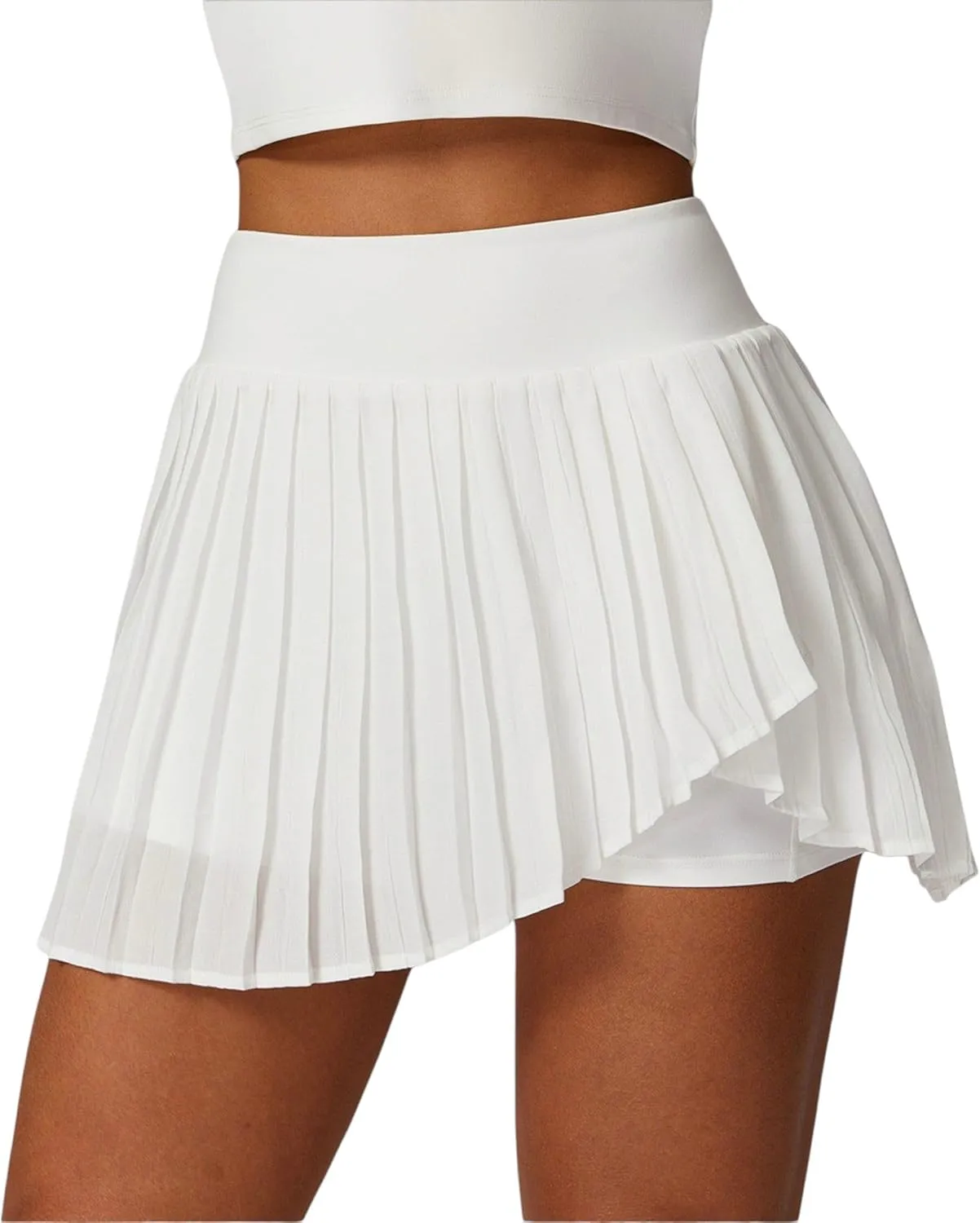 Anna-Kaci Women's High Waist Pleated Skort with Built-in Shorts and Asymmetrical Wrap Design