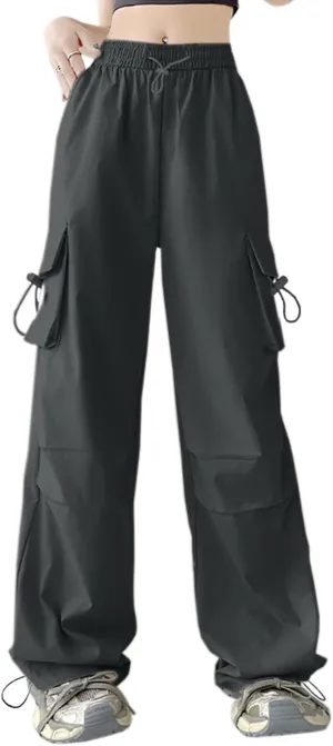 AOWKULAE Girls & Womens Drawstring Crago Pants Casual High Waist Wide Leg Pants Kids 5Years - Women XXL