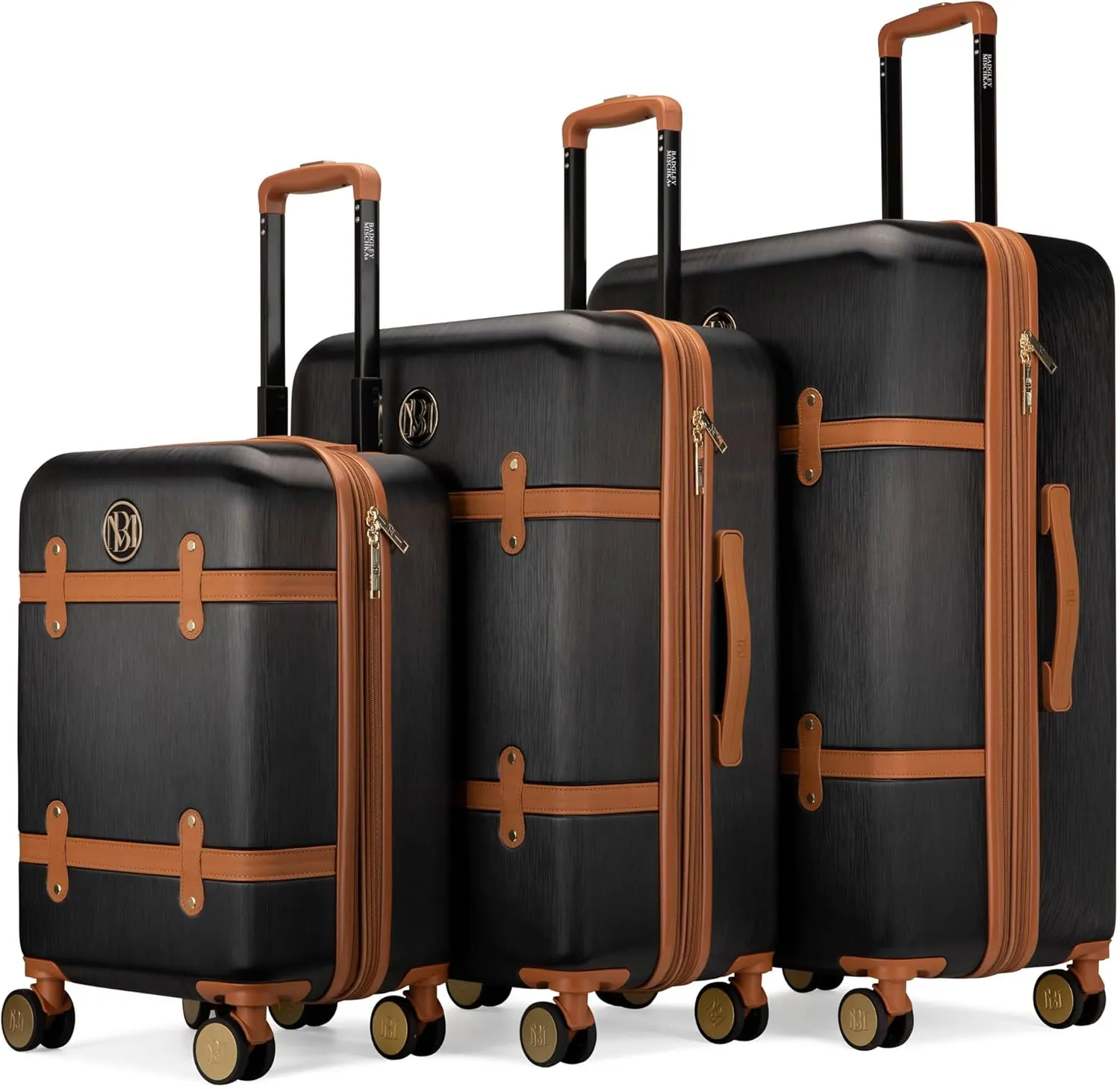 Badgley Mischka Grace 3 Piece Polycarbonate-ABS Expandable Retro Luggage Set (Black)