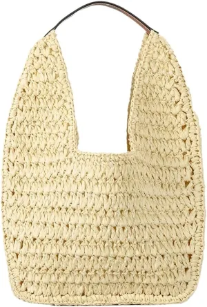 Beach Bag for Women Paper Straw Hobo Bag Knitted Straw Shoulder Bags for Vacation Travel