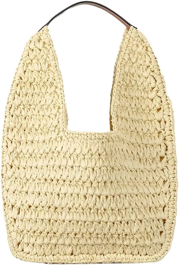 Beach Bag for Women Paper Straw Hobo Bag Knitted Straw Shoulder Bags for Vacation Travel