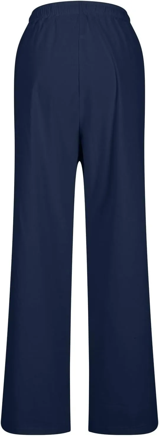 Beach Pants for Women Dressy Casual Wide Leg Linen Pants for Women Drawstring Trousers with Pockets