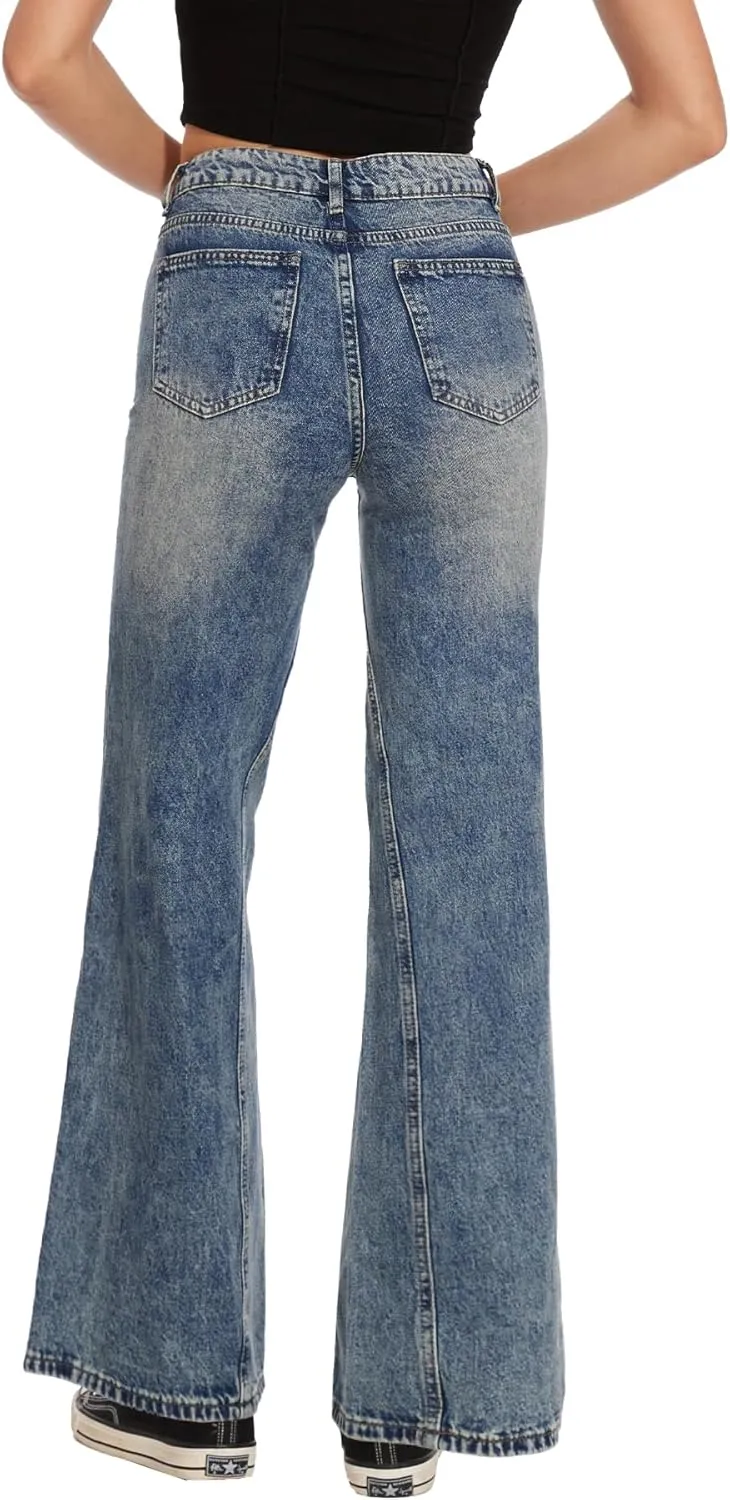 Beautiful Nomad Women's Petite Ripped Jeans Casual Wide Leg Baggy Distressed Denim Pants