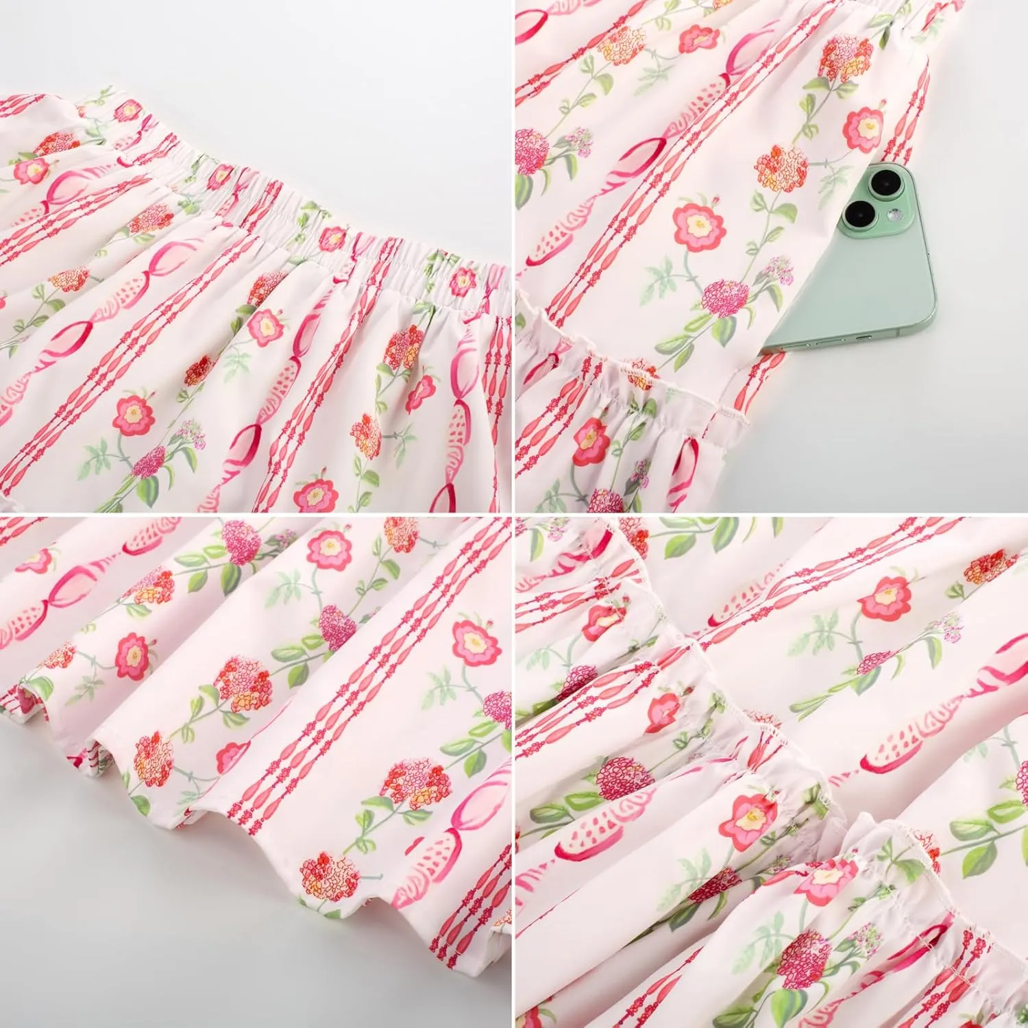 Belle Poque Women Floral Skirt High Waisted Midi Skirt Flowy Skirt with Pockets