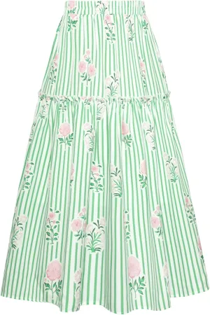 Belle Poque Women Floral Skirt High Waisted Midi Skirt Flowy Skirt with Pockets