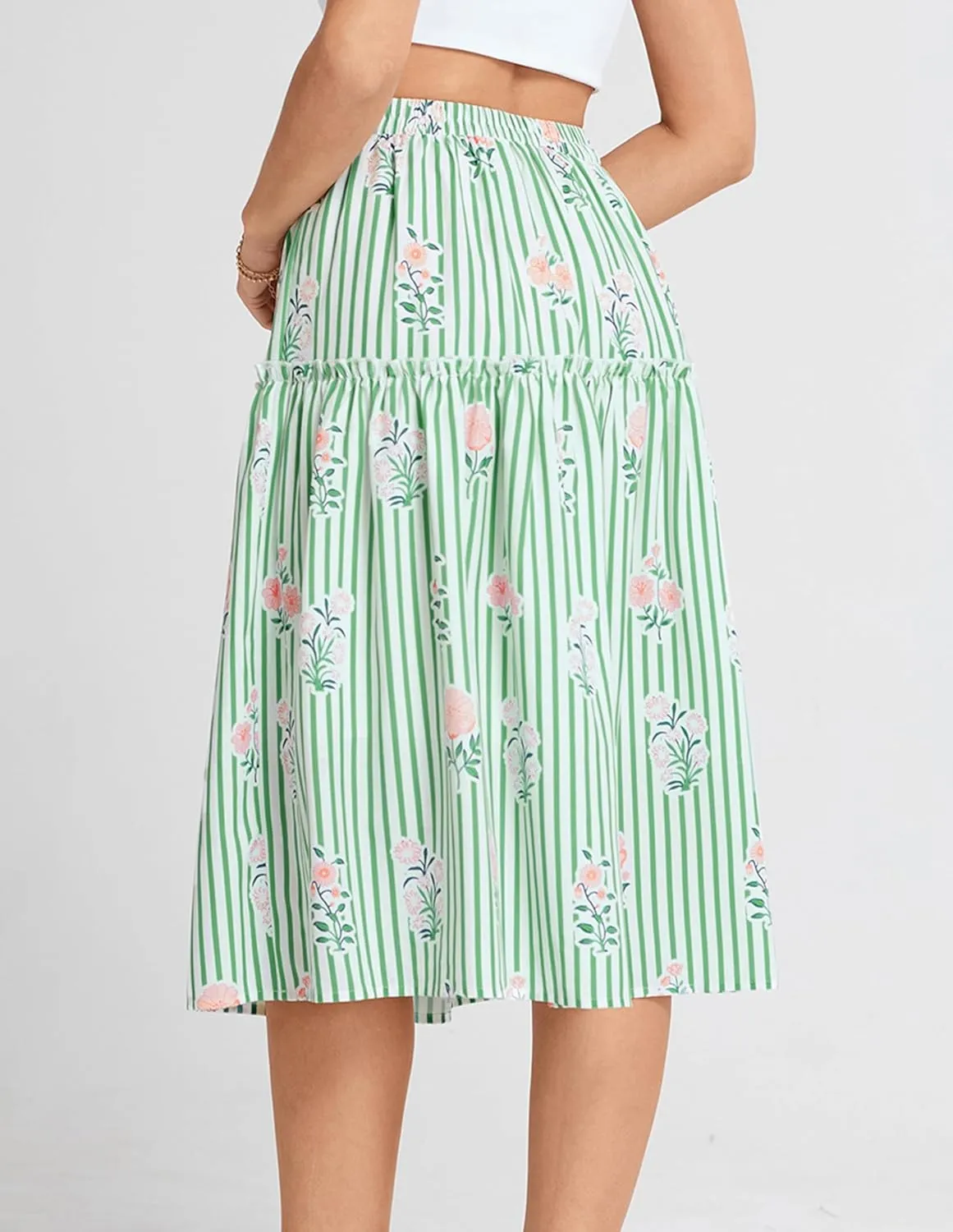 Belle Poque Women Floral Skirt High Waisted Midi Skirt Flowy Skirt with Pockets
