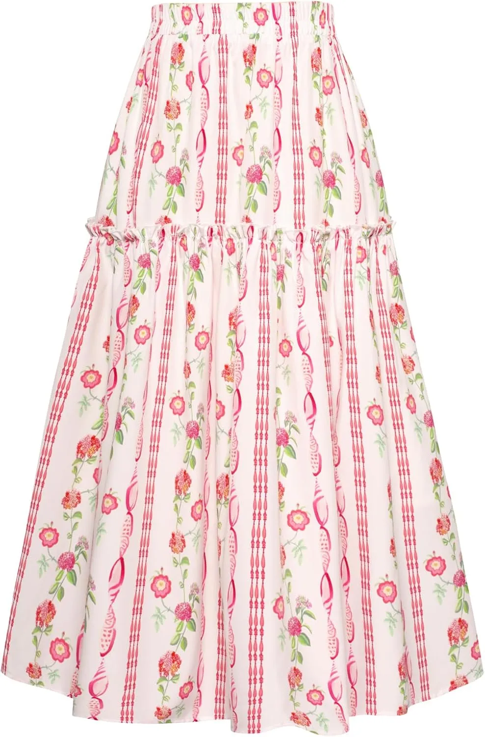 Belle Poque Women Floral Skirt High Waisted Midi Skirt Flowy Skirt with Pockets