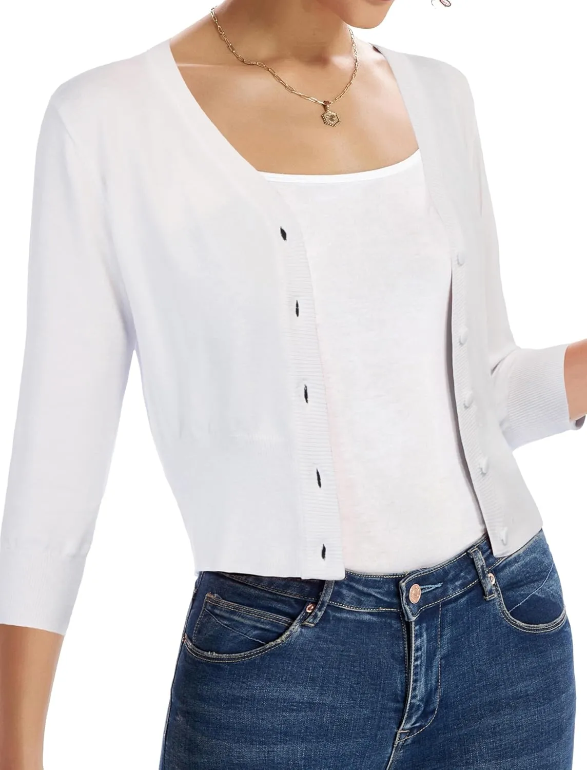 Belle Poque Women's 3/4 Sleeve Cropped Cardigan Shrugs Button Down Sweater