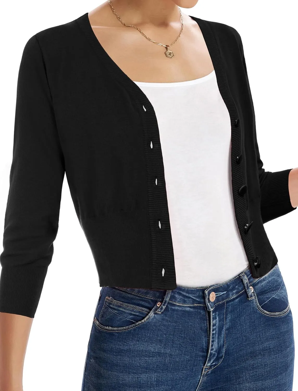 Belle Poque Women's 3/4 Sleeve Cropped Cardigan Shrugs Button Down Sweater