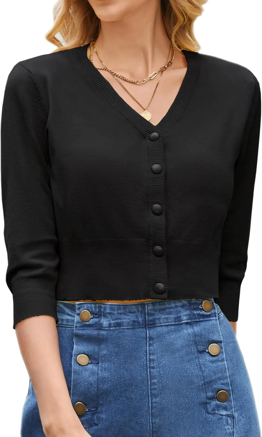 Belle Poque Women's 3/4 Sleeve Cropped Cardigan Shrugs Button Down Sweater