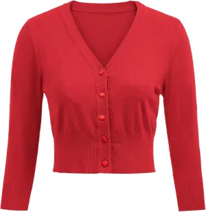 Belle Poque Women's 3/4 Sleeve Cropped Cardigan Shrugs Button Down Sweater