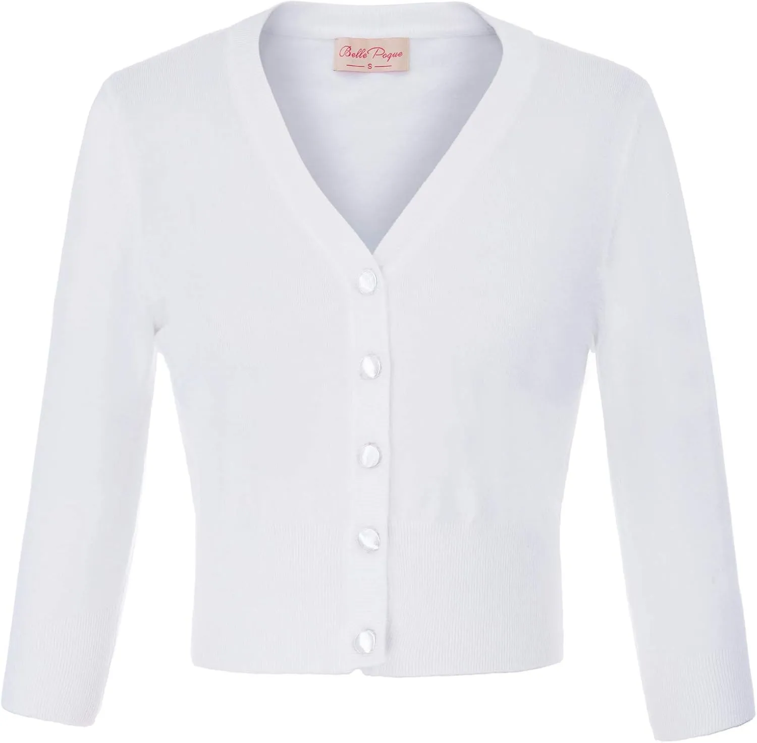 Belle Poque Women's 3/4 Sleeve Cropped Cardigan Shrugs Button Down Sweater