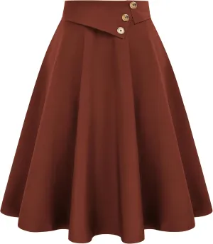 Belle Poque Womens High Waisted Skirts with Pockets Swing A Line Vintage Midi Skirt